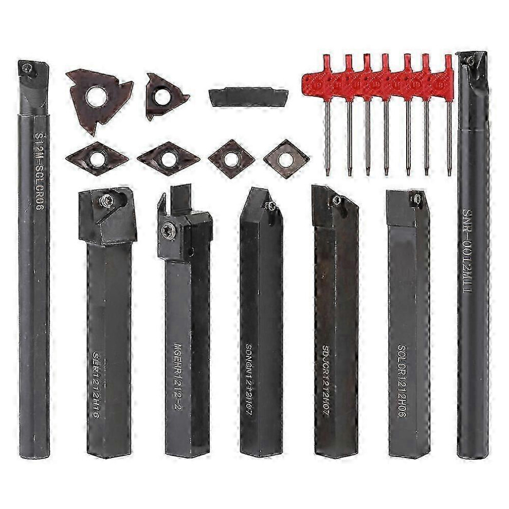 (As Show, One Size) 12Mm Multifunctional Shank Lathe Turning Tool Holder Boring Bar With Solid Carbide Insert Wrench 4632480872790