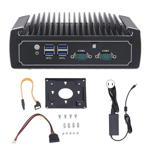 (As show, One size) Fanless Embedded Industrial Computer Multifunctional Quad Core Industrial PC 100240V US Plug