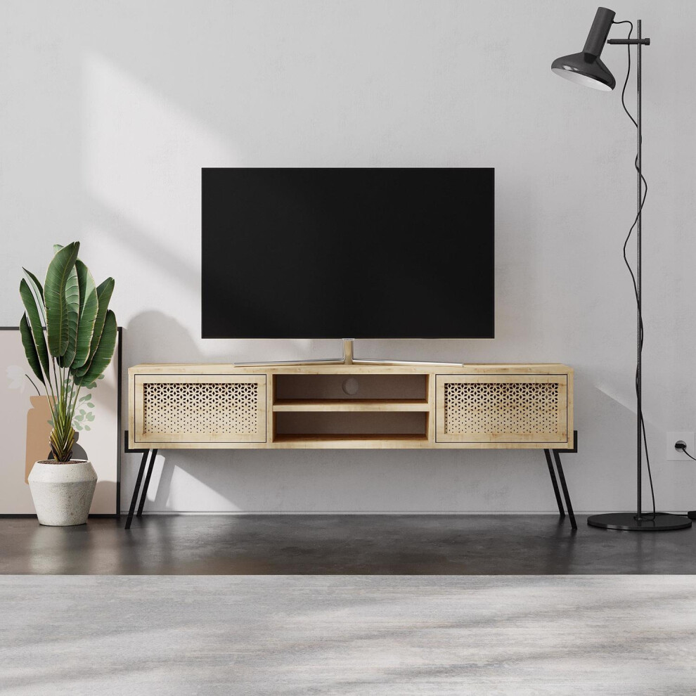 Sapphire Oak 2 Door TV Unit Two Shelves laser Cut