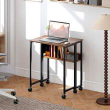 (Brown) HOMCOM 63 cm Foldable Computer Desk on Wheels for Small Spaces