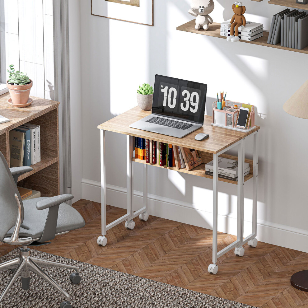 New Homcom (Yellow) 80 Cm Foldable Computer Desk On Wheels For Small Spaces Yellow
