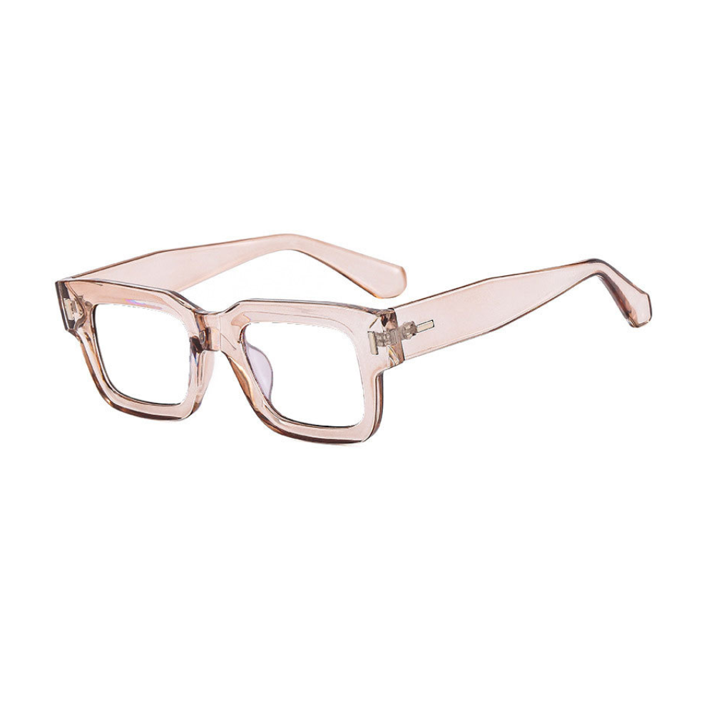 (Transparent Tea, +1.25 strength) Square large frame simple and clear reading glasses New
