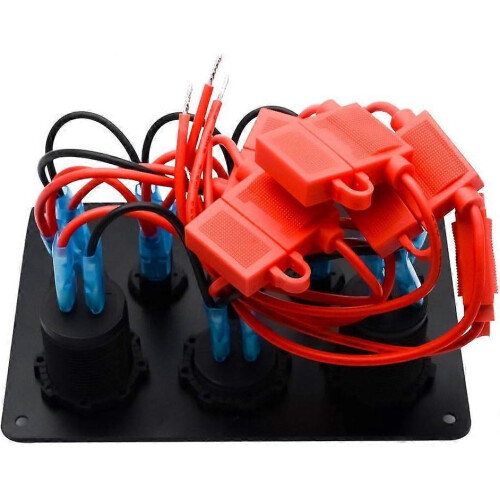 (As show, One size) 5 Gang Rocker Switch Panel Display Dual USB Charger Port DC, Toggle LED Switch Panel Digital Voltmeter 1