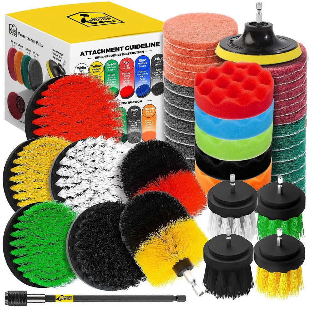 (As Show, One Size) 45 Piece Drill Brush Attachment Set Scrub Pads Power Scrubber Brush With Extend Long Attachment 4632480897977