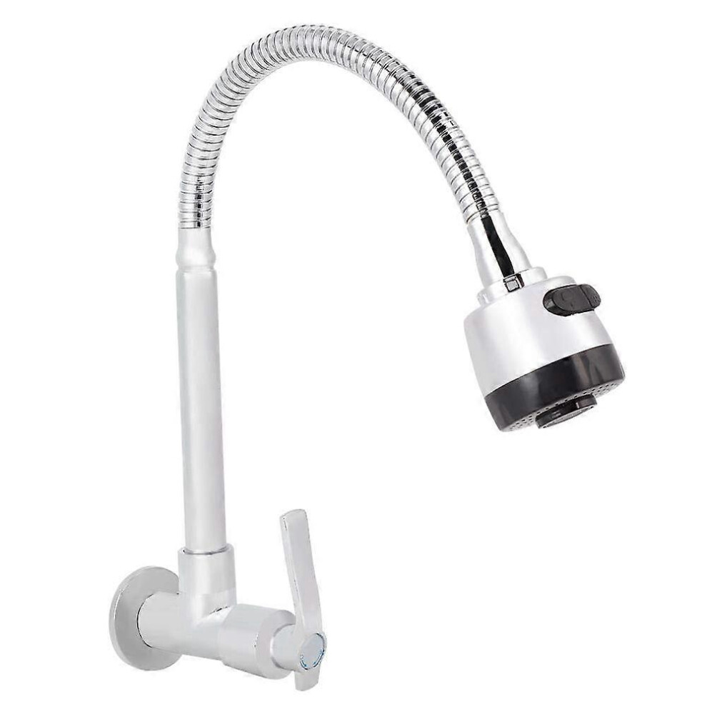 (As Show, One Size) G1/2Inch Silver Water Faucet Single Cold Water 360 Degree Rotatable Wall Mounted Tap For Bathroom Home Kitchen 4632480898493