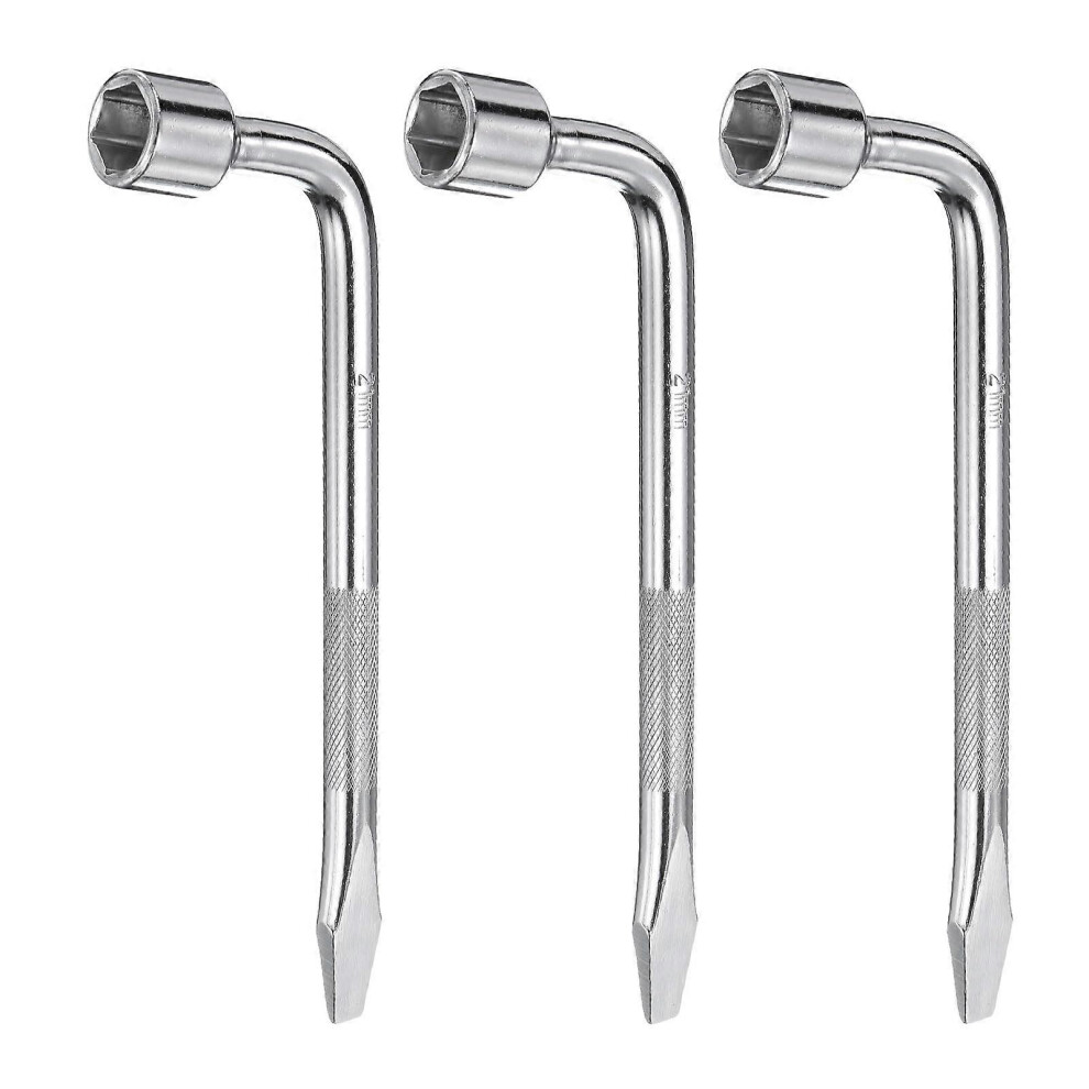 (As Show, One Size) 3Pcs Car Spare Tire Lug Wrench 21Mm Carbon Steel L Type Slotted End Hexagon Socket Wrench Lshaped Tire Repair Tool For Automobile 4632480800588