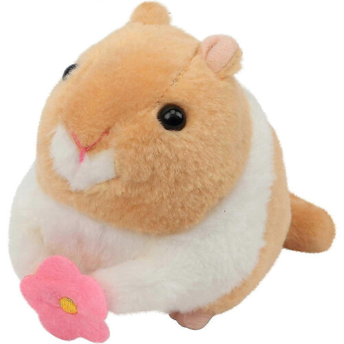 (As show, One size) Pull string plush hamster toy wind-up electric wagging tail rotating interactive toys, brown, 16 cm 1