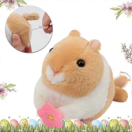 (As show, One size) Pull string plush hamster toy wind-up electric wagging tail rotating interactive toys, brown, 16 cm 2