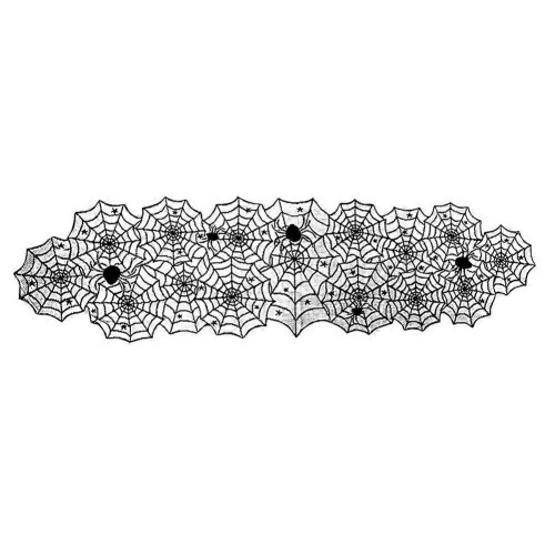(As show, One size) Spider Table Runner Lace Table Runner Halloween Table Runner for Dinner Halloween Party(Black)(1pcs)