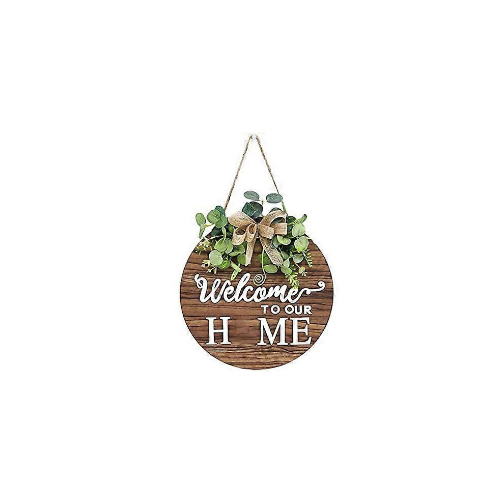 (As Show, One Size) Interchangeable Seasonal Welcome Sign Front Door Decoration, Rustic Round Wooden Wreath Wall Hanging Outdoor, Farmhouse, Porch, Pe 6902676315201