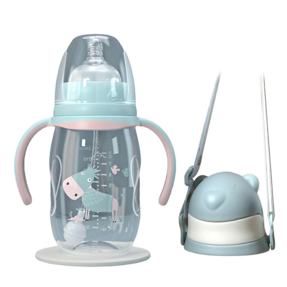 (240Ml, ) Infant Wide-Caliber Milk Bottle With Straw Handle - Drop-Proof (240Ml/300Ml) Blue Kikidex
