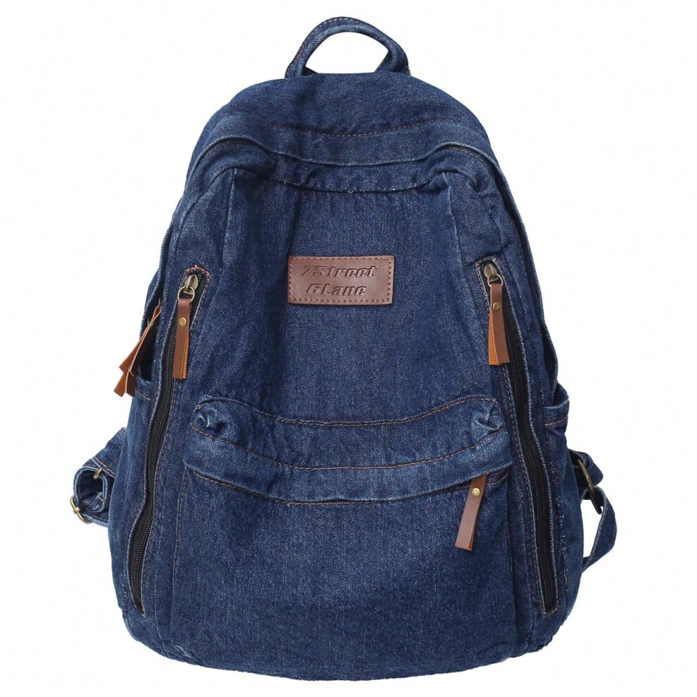 (dark blue) Denim Fashion Backpacks for School Trend Student Jeans Bag Multi Pockets Large Capacity Rucksack Mochila De Escola Feminina 2023