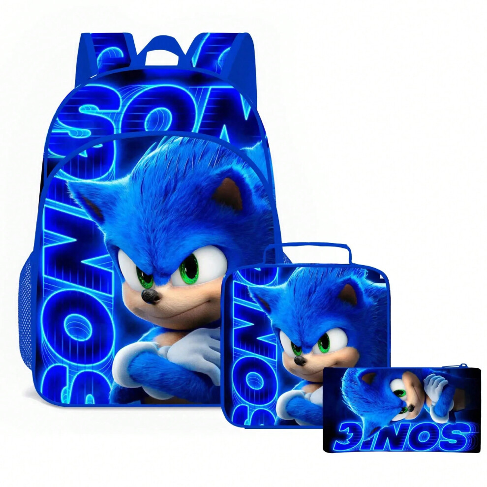 (3PC-SET) SONIC Sonic Bags for Primary and Secondary School Students and Children's Cartoon School Bag Mochila Ports Backpack Lightening