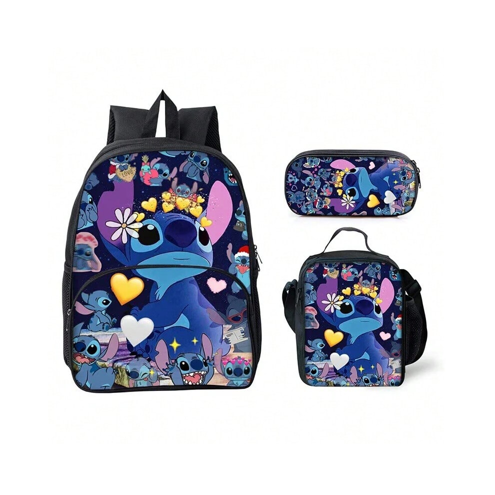 (29) Hot Sale 3Pcs/Set Stitch School Bags for Boy/Girls Best Gift 3D Cartoon Large Capacity Book Bags Sets Anime Stitch Backpacks