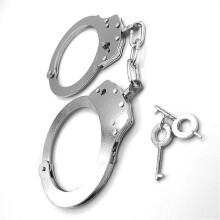 (As show, One size) Handcuffs Silver Stainless Steel Double Lock Fashionable Role Play Handcuffs For Adults