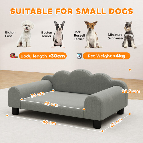 PawHut (Grey) Dog Sofa Bed, Cat Sofa with Backrest, Armrest, for Small Dogs, Grey 2