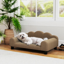 (Brown) Dog Sofa Bed, Cat Sofa with Backrest, Armrest, for Small Dogs, Grey