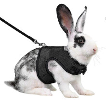 (L, Rose Red) Rabbit Harness Comfortable Adjustable Traction Tool Ferret Rats Hamster Soft Mesh Harness Leash Vest Set Pet Supplies