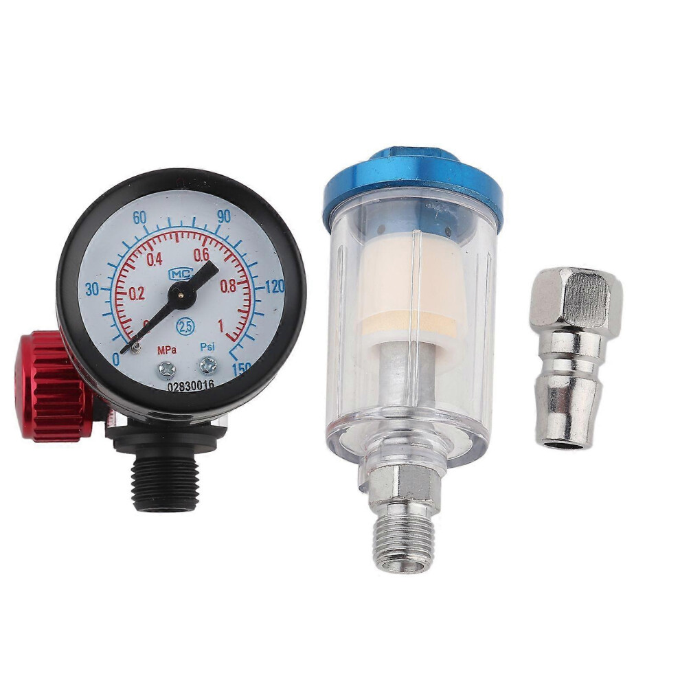 (As Show, One Size) 1/4In Air Inlet Pressure Regulator In Line Water Oil Trap Filter Separator Spray Gun Tool 5033941321205