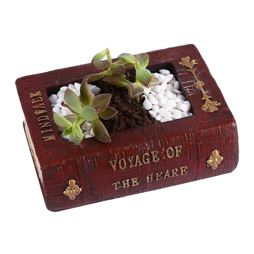 (As show, One size) Book Shape Resin Flower Succulents Plant Pot Bonsai Planter Home Garden Yard Creative (L)-image-OPC-PHJNQCX-NEW