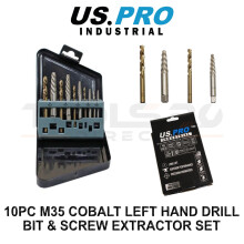 US PRO INDUSTRIAL 10PC M35 Cobalt Left Hand Drill Bit & Screw Extractor Set - Easy Out - 7080