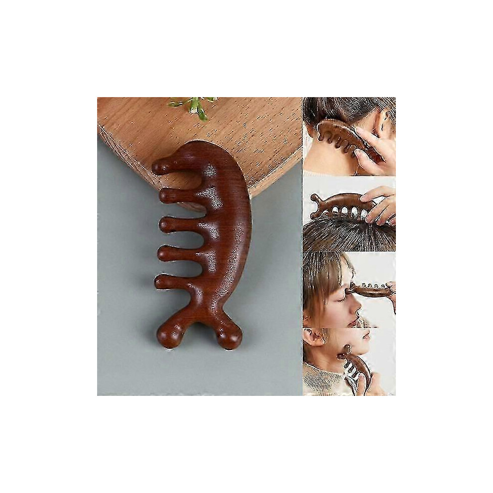 Kikidex (As Show, One Size) Sandalwood Massage Comb Head Meridian Scalp Shoulders Neck Anti- Brown One Size