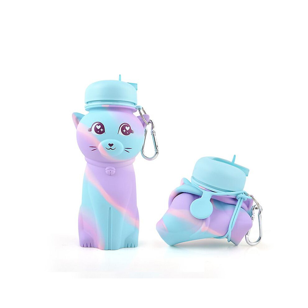 (As show, One size) Kids Water Bottle For Girls - Bpa Free, Roll-up, Soft Silicone, Drop Resistant - Rainbow Water Bottle - Cat Shaped - Back To Schoo-image-OPC-PHJNY62-NEW
