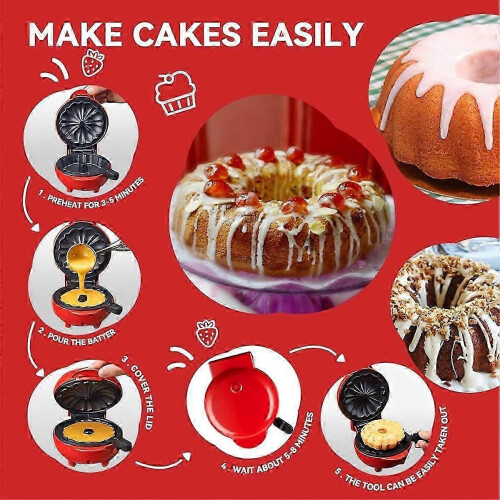 (As show, One size) Mini Cake Maker Double-Sided Heating Portable Bundts Cake Maker Electric Cupcake Maker for Breakfas 2