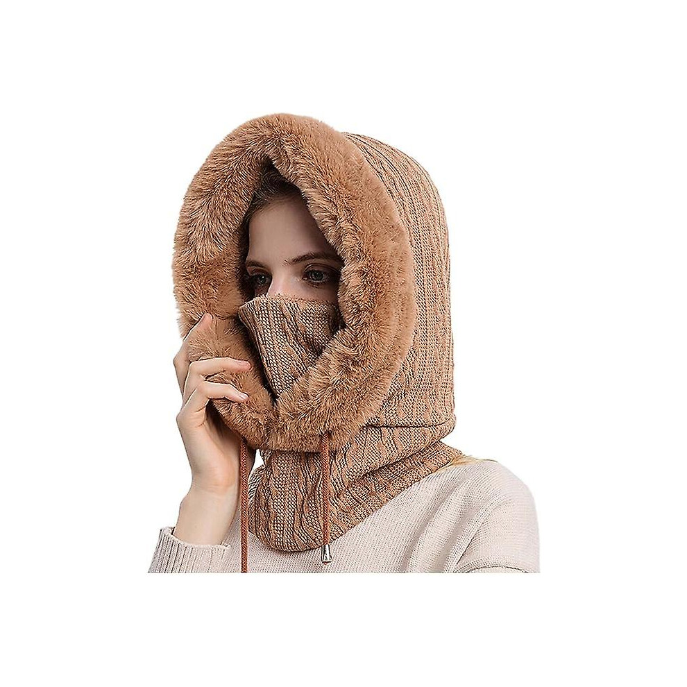 (Khaki, One size) Cold-proof Cap Warm Face Mask Outdoor Bib Winter Riding Women Ski Hat Integrated Hood Cold-proof Headgear Hats Women-image-OPC-PHJNYMP-NEW