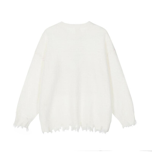 (XL, white) Harajuku Oversized Jumper Sweater Pullover Men Retro Knitted Sweater 1