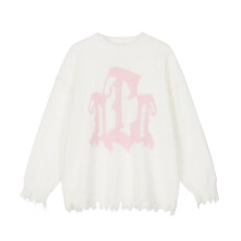 (XL, white) Harajuku Oversized Jumper Sweater Pullover Men Retro Knitted Sweater