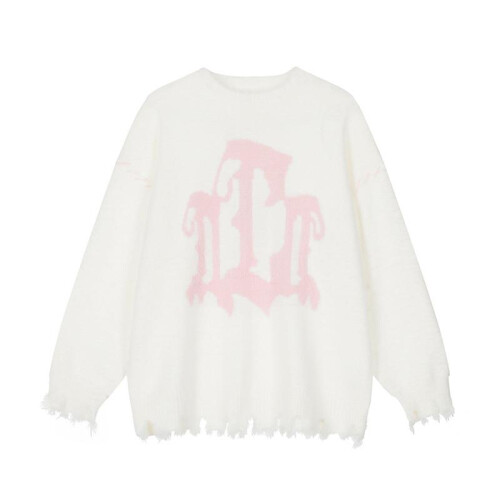 (XL, white) Harajuku Oversized Jumper Sweater Pullover Men Retro Knitted Sweater