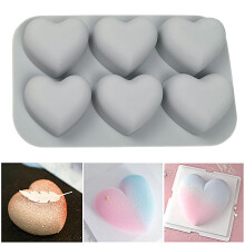 (Pink, One size) 6-cavity Love Heart Shape Food Grade Easy Release Non-sticky Silicone Cake Mold For Decoration