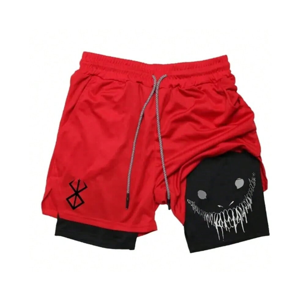 (Red, XXL 70-74KG) 2024 New Men's Fitness Training Skinny Shorts Demon Print Summer 2 In 1 Quick Dry Gym Beach Jogging Shorts Outdoor Sportwear-image-OPC-PHJNZX7-NEW
