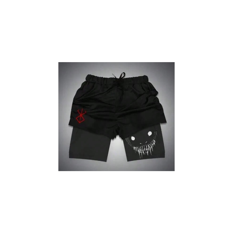 (Black, XXXL 75-80KG) 2024 New Men's Fitness Training Skinny Shorts Demon Print Summer 2 In 1 Quick Dry Gym Beach Jogging Shorts Outdoor Sportwear
