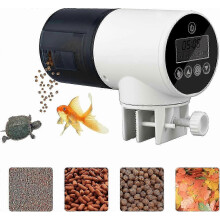 (As show, One size) Automatic Fish Food Dispenser with Timer and LCD Display for Aquarium or Aquarium White