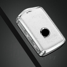 (White) Metal Leather Car Remote Key Case Cover Shell For Volvo S60 S90 Xc40 Xc60 Xc90 V60 V90 C40 Polestar 1 Polestar 2 Protector Fob