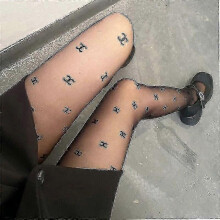 (As show, One size) Double Letter Cc Transparent Slim Pantyhose Fishnet Stockings Sexy Stockings xi