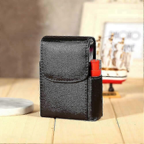 (black, One size) Cigarette case leather with lighter holder, cigarettes box cigarette box (black) 2