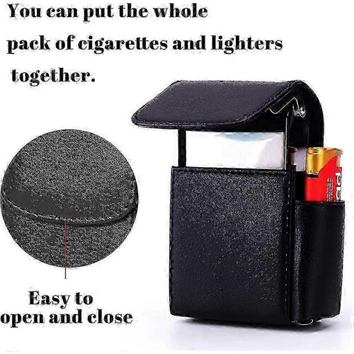 (black, One size) Cigarette case leather with lighter holder, cigarettes box cigarette box (black) 1