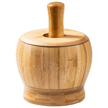 (As show, One size) Mortar And Pestle Set With Lid Spice Grinder Tools For Herb Spice Mixing Grinding Bowl Kitchenware Press, Kitchen Tool Wooden Mashers Tools(1 Set, Woo