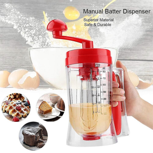 (As show, One size) Handheld Manual Pancake Cupcake Batter Mixer Dispenser Blender Machine Baking Kitchen Tool(1 Pcs, Red) 1