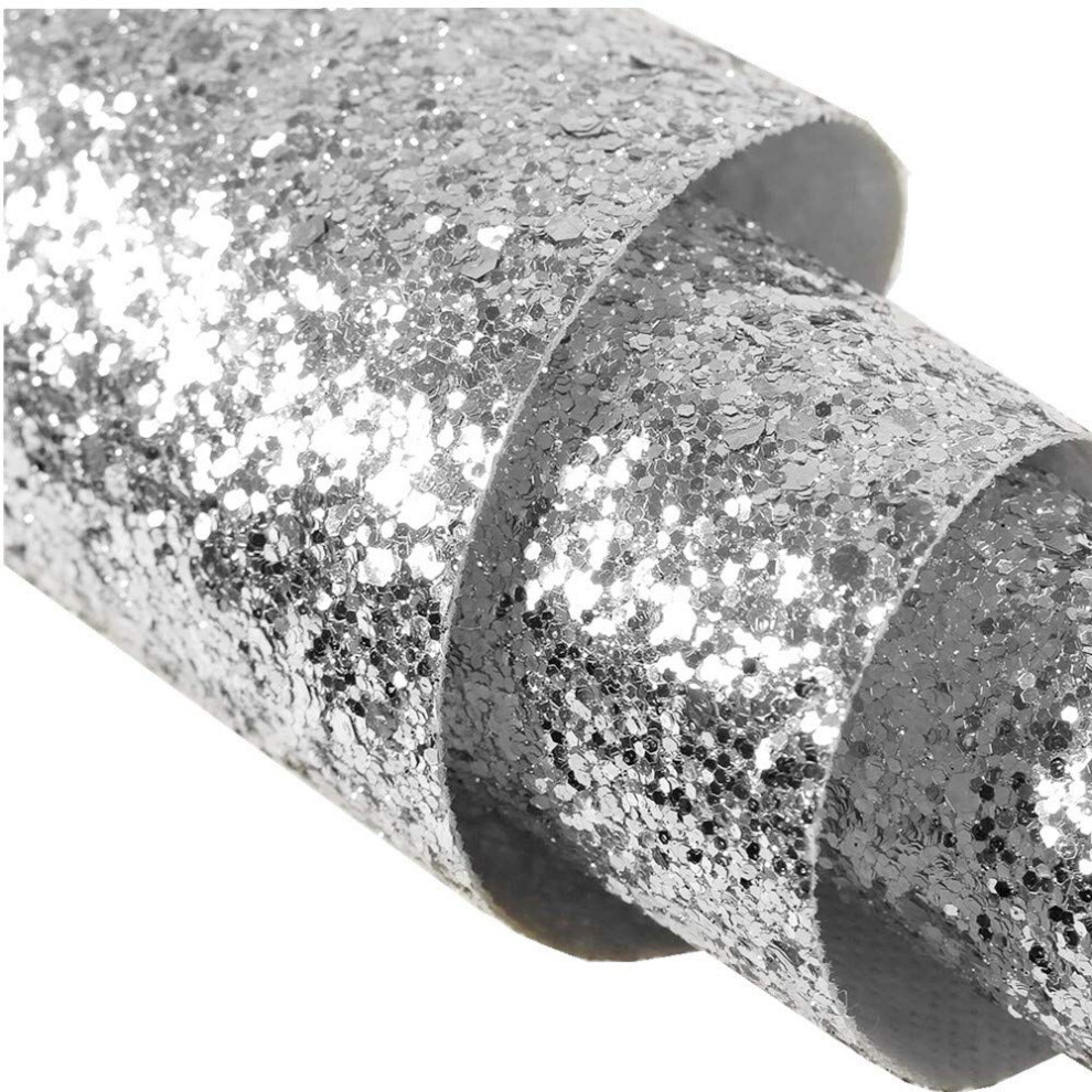 Dhhouse Self Adhesive Silver Chunky Glitter Wallpaper Sparkle Sequins Glitter Wallpaper For Wall (17.4In X 16.4Ft Silver) 729257852797