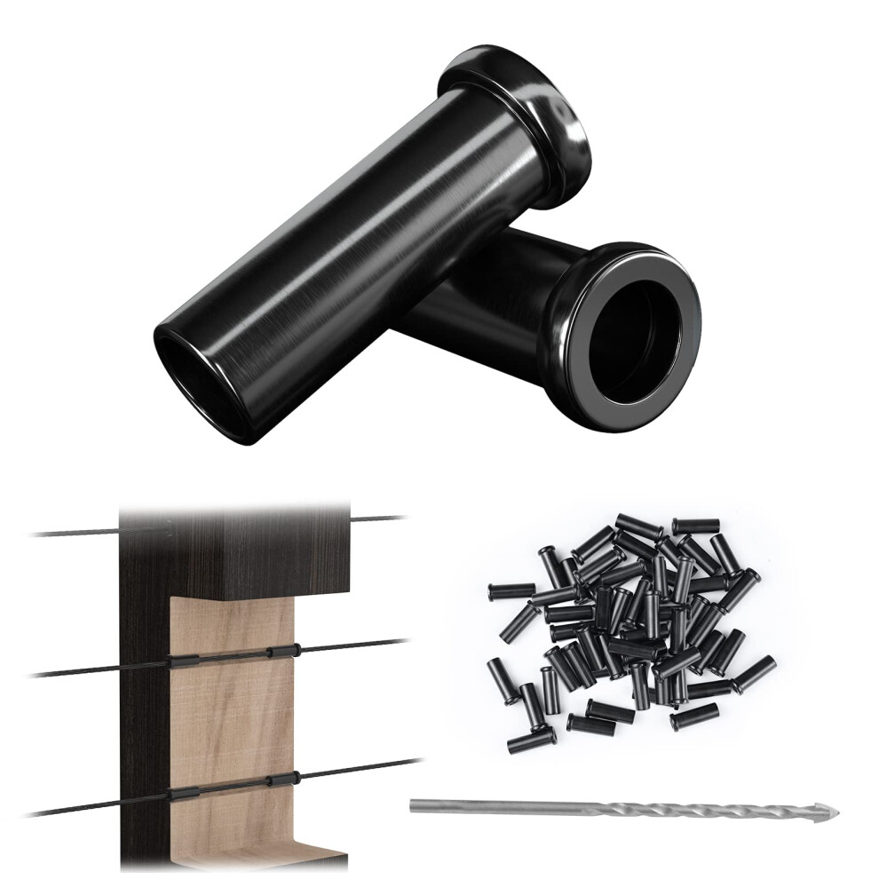 Muzata 50Pack Black Stainless Steel Protective Sleeves Cable Railing Kit Hardware for Wood Posts for 1/8"""" Wire Rope Cable T316 Marine Grade Deck