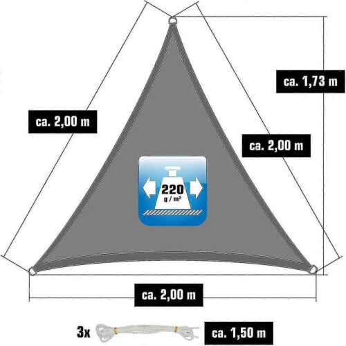 2x2x2 M Hdpe Dreieck Sonnenschutz - Balkon Garten Abdeckung Grau 1