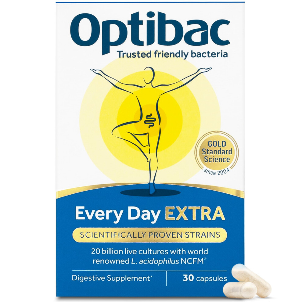 Optibac Probiotics Every Day Extra - High Strength Vegan Digestive Probiotic Supplement With 20 Billion Bacterial Cultures - 30 Capsules