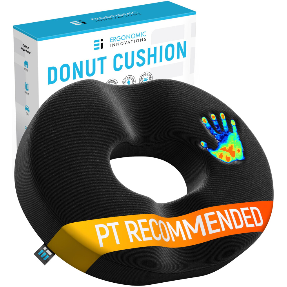 Ergonomic Innovations Donut Cushion For Pain & Pressure Relief, Coccyx Cushion For Tailbone Pain, Doughnut Cushion, Pressure Cushions For Bottom, Office Chair, Wheelchair,