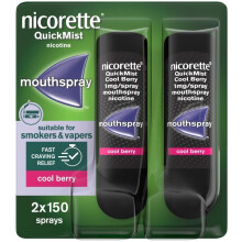 Nicorette QuickMist Cool Berry 1mg Spray Mouthspray Nicotine Duo-2x150 Sprays (Stop Smoking or Vaping Aid)