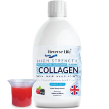 Reverse Life High Strength Marine Collagen for Skin, Hair, Nails and Joints, Hydrolysed Peptide Drink Infused with Hyaluronic Acid, Vitamin C, D and