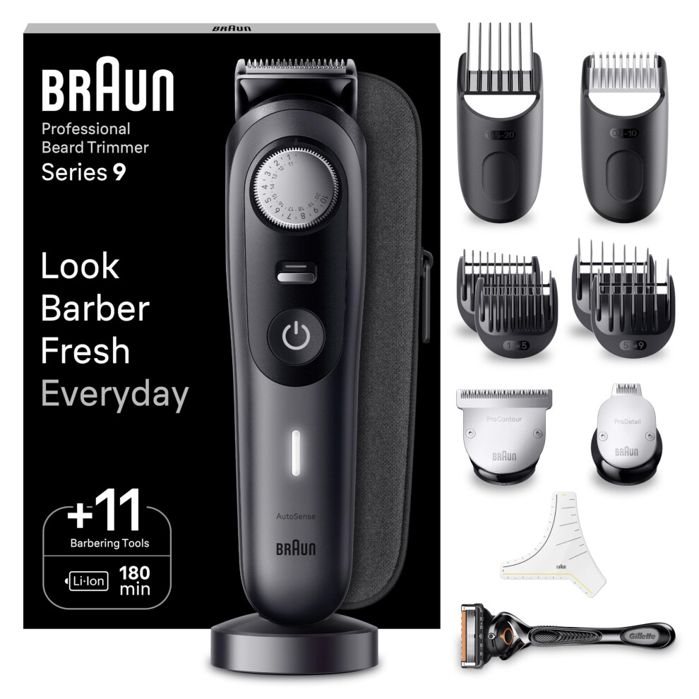 Braun Beard Trimmer Series 9 Bt9441, Beard Trimmer Men Rechargeable, Trimmer With Barber Tools And 180-Min Runtime, Hair And Beard Trimmers For Men,